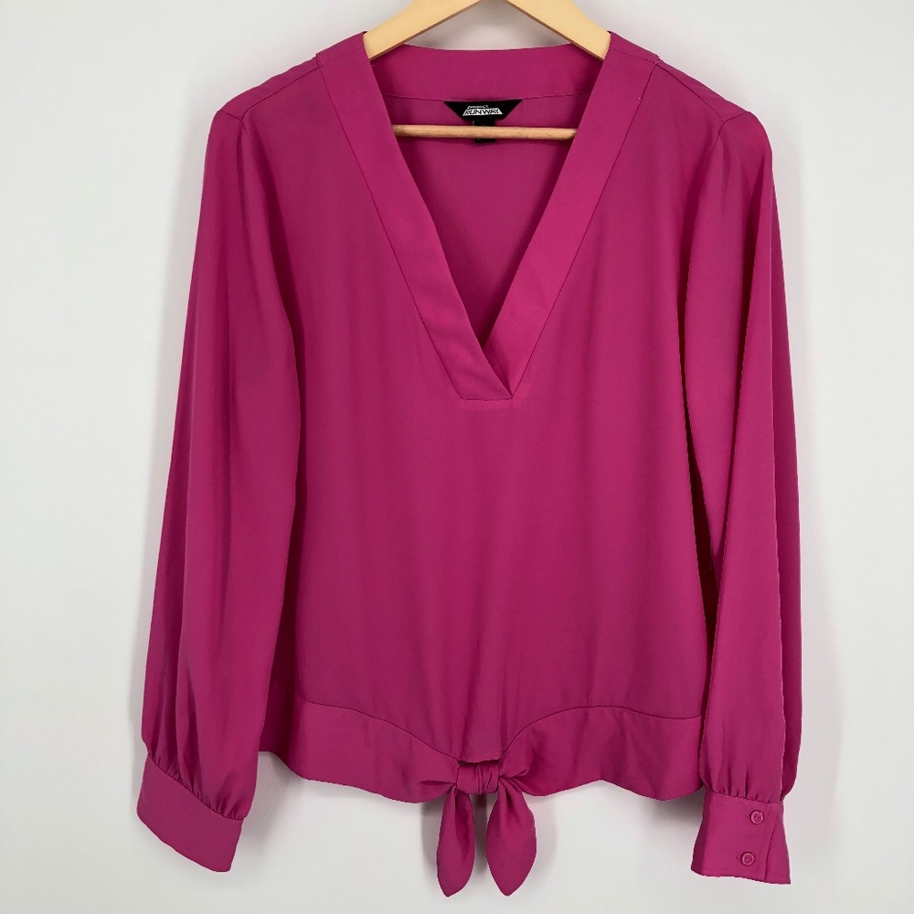 Project Runway Womens Top Size Large Pink Tie Waist V Neck Office Career Classic